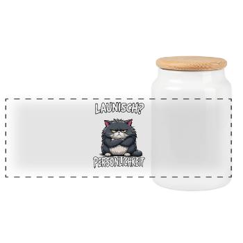 Launisch Persönlichkeit Mit Standards Katze Spruch - Panorama Keksdose mit Holzdeckel - Weiß - Vorne