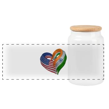Heart of the USA and India - Panoramic Cookie Jar with Wooden Lid - white - Front