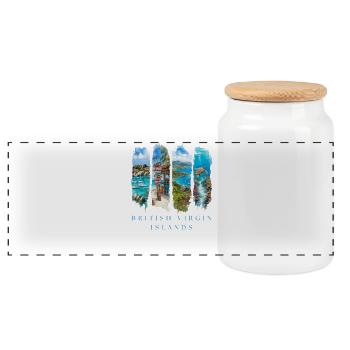 BVI Vacation Travel – Caribbean Beach & Island Motif - Panoramic Cookie Jar with Wooden Lid - white - Front