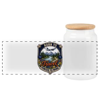 Born to Travel Forced to Work Travel - Panoramic Cookie Jar with Wooden Lid - white - Front