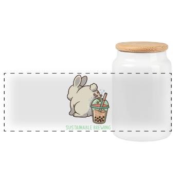 Cute Bunny Funny Boba Bubble Tea - Panoramic Cookie Jar with Wooden Lid - white - Front