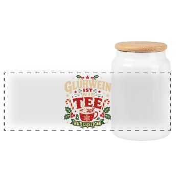 Glühwein Ist Wie Tee Nur Lustiger Weihnachtsspruch - Panorama Keksdose mit Holzdeckel - Weiß - Vorne