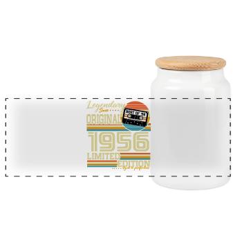 Vintage 1956 Vintage Retro Birthday Gift - Panoramic Cookie Jar with Wooden Lid - white - Front
