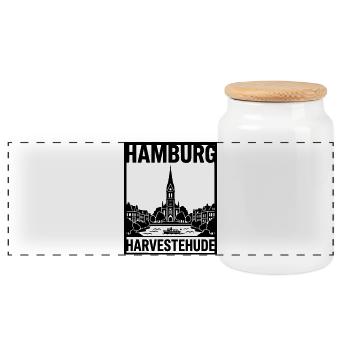 Harvestehude Hamburg - Panorama Keksdose mit Holzdeckel - Weiß - Vorne