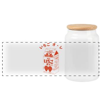 Japanische Erdbeermilch Karton Japan - Panorama Keksdose mit Holzdeckel - Weiß - Vorne
