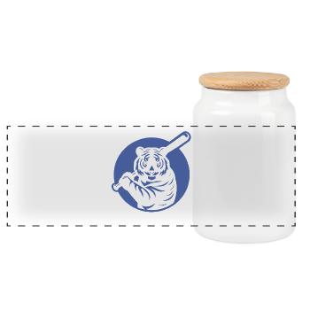 Minimalist Tiger Baseball Player Silhouette - Panoramic Cookie Jar with Wooden Lid - white - Front