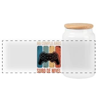 No Cumplo Años: Subo de Nivel Retro - Panorama Keksdose mit Holzdeckel - Weiß - Vorne