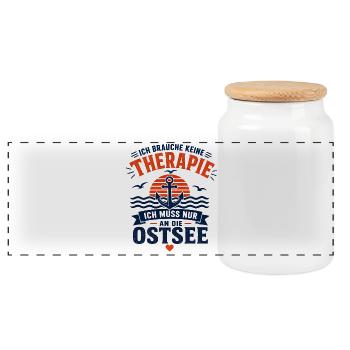 Ich brauche keine Therapie ich muss an die Ostsee - Panorama Keksdose mit Holzdeckel - Weiß - Vorne