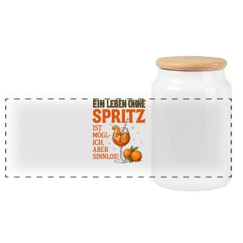 Leben Ohne Spritz Ist Möglich Aber Sinnlos Humor - Panorama Keksdose mit Holzdeckel - Weiß - Vorne