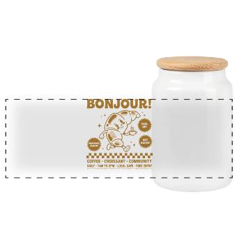 Breakfast Funny Brunch Coffee Pancake Food - Panoramic Cookie Jar with Wooden Lid - white - Front