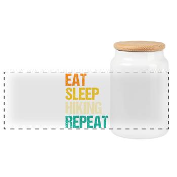 Hiking Mountain Trail Backpacking Outdoors Poaching - Panoramic Cookie Jar with Wooden Lid - white - Front