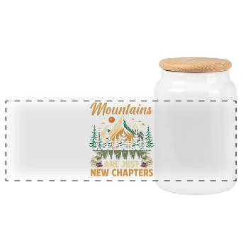 Hiking Mountain Trail Backpacking Outdoors Reading - Panoramic Cookie Jar with Wooden Lid - white - Front