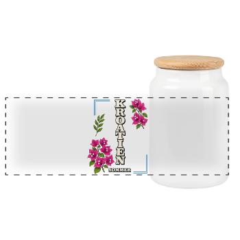 Kroatien Sommer mit Bougainvillea-Blüten - Panorama Keksdose mit Holzdeckel - Weiß - Vorne