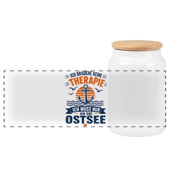Ich brauche keine Therapie ich muss an die Ostsee - Panorama Keksdose mit Holzdeckel - Weiß - Vorne