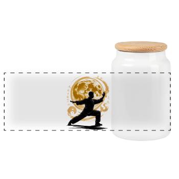 Tai Chi Zen Meditation – Chi Qigong Training - Panoramic Cookie Jar with Wooden Lid - white - Front