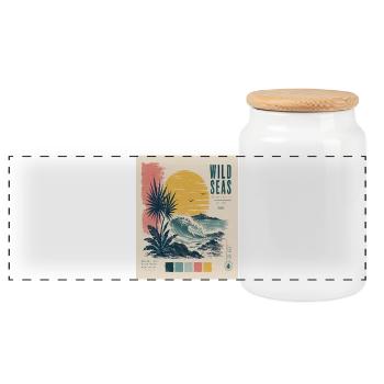 Vagues rétro de coucher de soleil en mer sauvage - Boîte à biscuits avec couvercle en bois - blanc - Devant