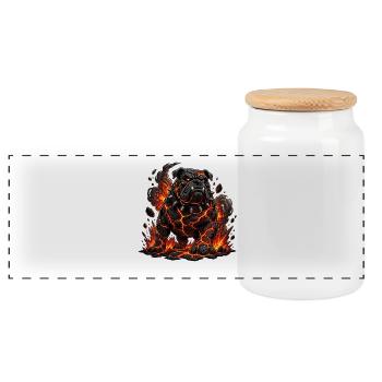 Bouledogue de Lave aux Griffes de Feu - Boîte à biscuits avec couvercle en bois - blanc - Devant