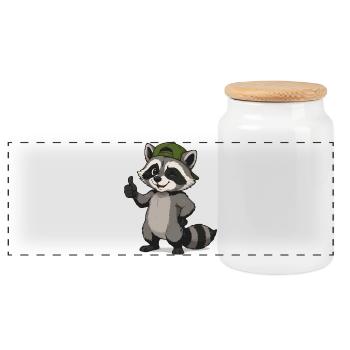 Dessin animé du raton laveur à la casquette verte - Boîte à biscuits avec couvercle en bois - blanc - Devant