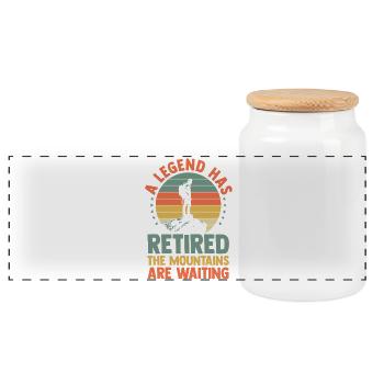 Hiking Mountain Trail Backpacking Outdoors Retired - Panoramic Cookie Jar with Wooden Lid - white - Front