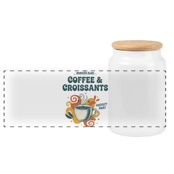 Petit-déjeuner, bonheur du matin, café et croissants - Boîte à biscuits avec couvercle en bois - blanc - Devant