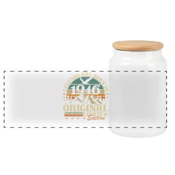Legends 1946 Vintage 80th Birthday Gift - Panoramic Cookie Jar with Wooden Lid - white - Front