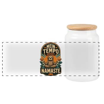 Faultier Mein Tempo Heißt Namaste Shirt - Panorama Keksdose mit Holzdeckel - Weiß - Vorne