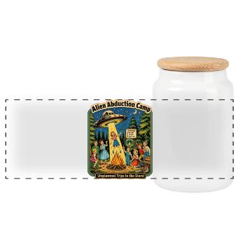 Alien Abduction Camp: Unplanned Trips - Panoramic Cookie Jar with Wooden Lid - white - Front