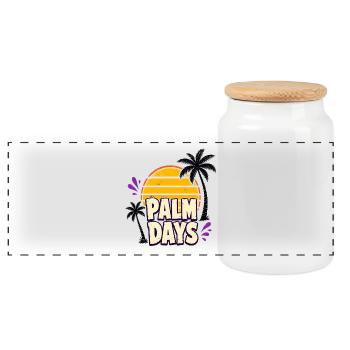 Palm Days – Couchers de soleil rétro et palmiers - Boîte à biscuits avec couvercle en bois - blanc - Devant