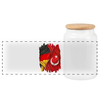 Proud of Germany and Turkey Flags - Panoramic Cookie Jar with Wooden Lid - white - Front