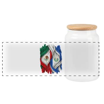 Proud of the flags of Mexico and El Salvador - Panoramic Cookie Jar with Wooden Lid - white - Front