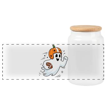Halloween, America Football, Ghost - Boîte à biscuits avec couvercle en bois - blanc - Devant