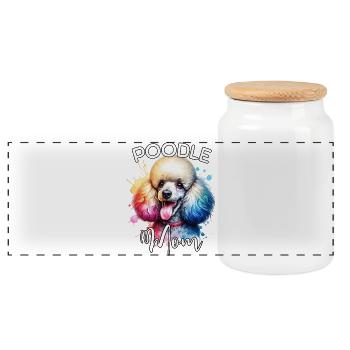 Poodle Mom - Panoramic Cookie Jar with Wooden Lid - white - Front