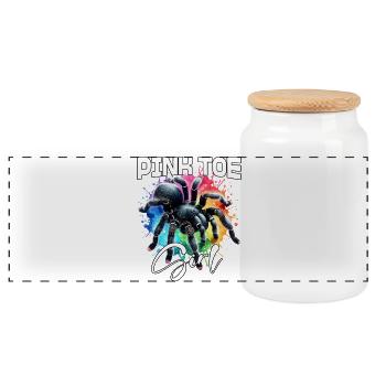 Pinktoe Rosafuss Tarantula Girl - Panoramic Cookie Jar with Wooden Lid - white - Front