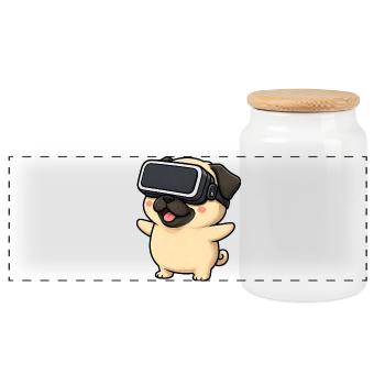 Mignon carlin dans le dessin animé de Gamer en réalité virtuelle - Boîte à biscuits avec couvercle en bois - blanc - Devant