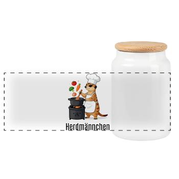 Herdmännchen Koch Gastronomie Beikoch Lustig  - Panorama Keksdose mit Holzdeckel - Weiß - Vorne