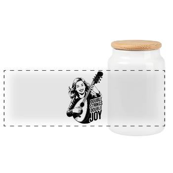 Mandolin Double Strings Double Joy Madolinist - Panoramic Cookie Jar with Wooden Lid - white - Front