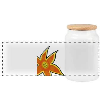 Neon Orange Flower Outline Art - Panoramic Cookie Jar with Wooden Lid - white - Front