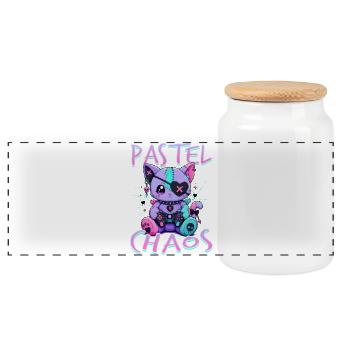 Pastel Goth Soft Goth Gaming Gamer - Panoramic Cookie Jar with Wooden Lid - white - Front