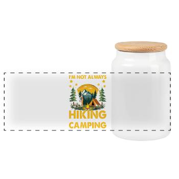 I m not always thinking about Hiking sometimes i t - Panoramic Cookie Jar with Wooden Lid - white - Front