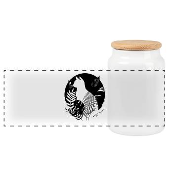 Cat portrait - Panoramic Cookie Jar with Wooden Lid - white - Front