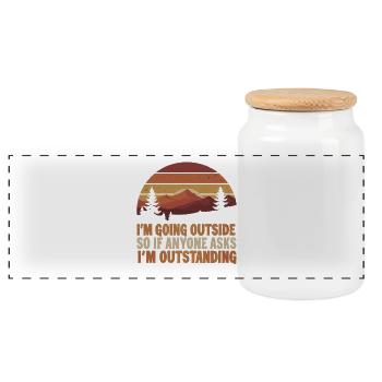 Outside Saying: Outstanding - Panoramic Cookie Jar with Wooden Lid - white - Front
