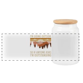 I'm Going Out – Outdoor Statement - Panoramic Cookie Jar with Wooden Lid - white - Front