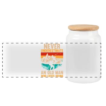 Hiking Mountain Trail Backpacking Outdoors Poaching - Panoramic Cookie Jar with Wooden Lid - white - Front