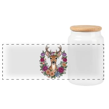 Deer Flowers Folk Festival Traditional Costumes Replacement Gift - Panoramic Cookie Jar with Wooden Lid - white - Front