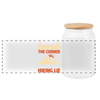 Hiking Mountain Trail Backpacking Outdoors Poaching - Panoramic Cookie Jar with Wooden Lid - white - Front