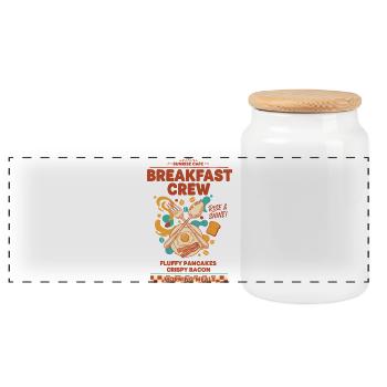 Breakfast Crew Funny Brunch Coffee Pancake Food - Panoramic Cookie Jar with Wooden Lid - white - Front