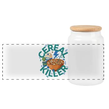Petit-déjeuner : brunch drôle, café, céréales, nourriture tueuse - Boîte à biscuits avec couvercle en bois - blanc - Devant