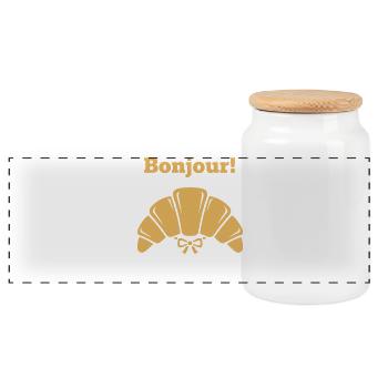 Breakfast Bonjour Funny Brunch Coffee Pancake - Panoramic Cookie Jar with Wooden Lid - white - Front