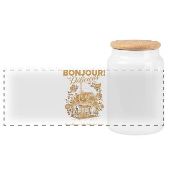 Breakfast Bonjour Delicieux Funny Brunch Coffee - Panoramic Cookie Jar with Wooden Lid - white - Front