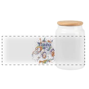 Multicolor Farm Tractor Splash Art - Panoramic Cookie Jar with Wooden Lid - white - Front